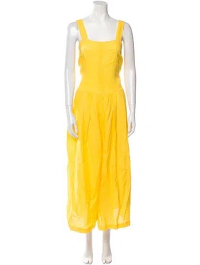 Pre-owned Rachel Comey Linen Square Neckline Jumpsuit In Yellow