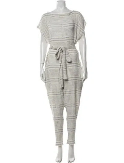Pre-owned Rachel Comey Linen Striped Jumpsuit In Blue/white