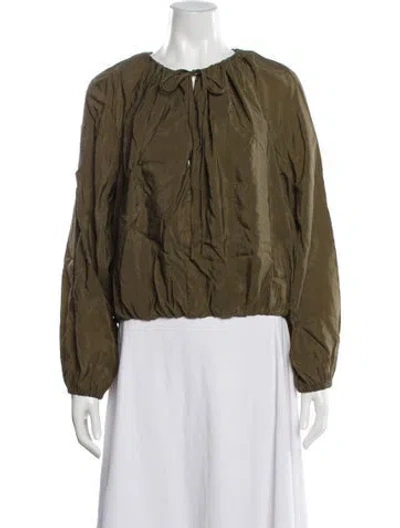 Pre-owned Rachel Comey Linen Tie Neck Blouse In Green
