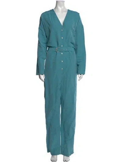 Pre-owned Rachel Comey Linen V-neck Jumpsuit In Blue