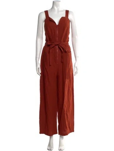 Pre-owned Rachel Comey Linen V-neck Jumpsuit In Brown