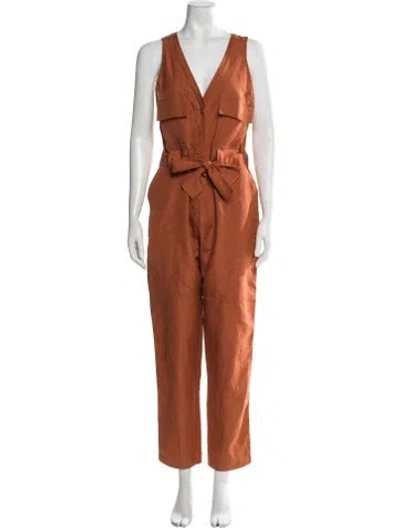 Pre-owned Rachel Comey Linen V-neck Jumpsuit In Brown