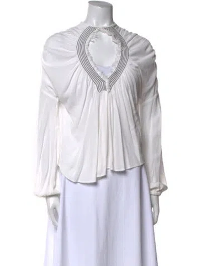 Pre-owned Rachel Comey Mock Neck Long Sleeve Blouse In White