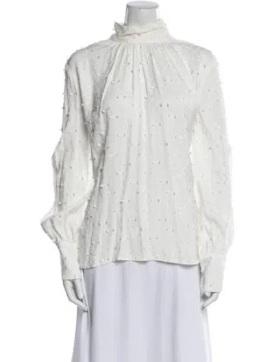 Pre-owned Rachel Comey Mock Neck Long Sleeve Blouse In White
