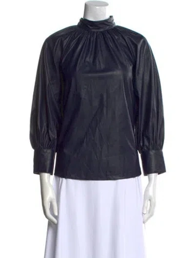 Pre-owned Rachel Comey Mock Neck Three-quarter Sleeve Blouse In Blue