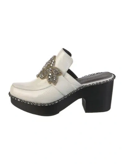 Pre-owned Rachel Comey Patent Leather Crystal Embellishments Mules In White