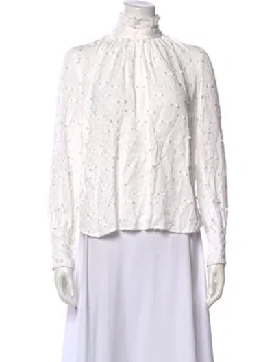 Pre-owned Rachel Comey Patterned Turtleneck Blouse In White