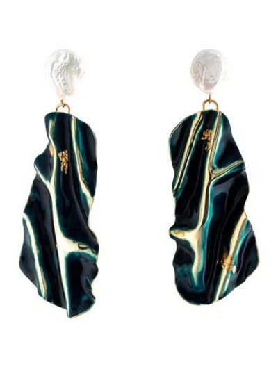 Pre-owned Rachel Comey Pearl & Enamel Collision Drop Earclip Earrings In Multi