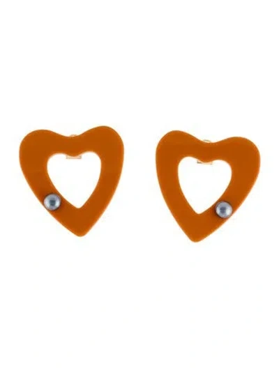 Pre-owned Rachel Comey Pearl Studded Cupid Hoop Earrings In Orange
