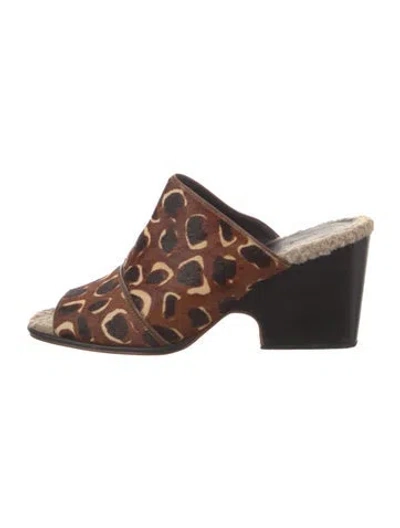 Pre-owned Rachel Comey Ponyhair Animal Print Mules In Brown