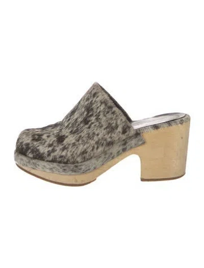 Pre-owned Rachel Comey Ponyhair Animal Print Mules In Neutral