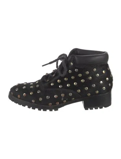 Pre-owned Rachel Comey Ponyhair Studded Accents Lace-up Boots In Black