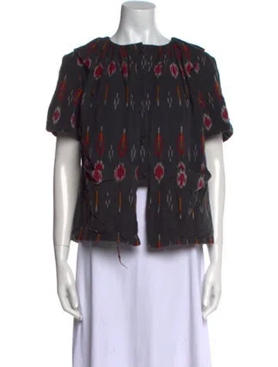 Pre-owned Rachel Comey Printed Bateau Neckline Blouse In Black