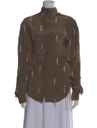 Pre-owned Rachel Comey Printed Long Sleeve Blouse In Brown