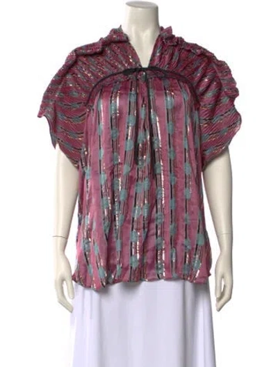 Pre-owned Rachel Comey Printed Mock Neck Blouse