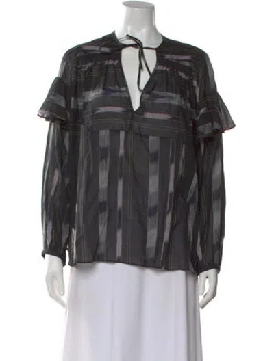 Pre-owned Rachel Comey Printed Tie Neck Blouse In Black