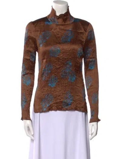 Pre-owned Rachel Comey Printed Turtleneck Button-up Top W/ Tags In Brown