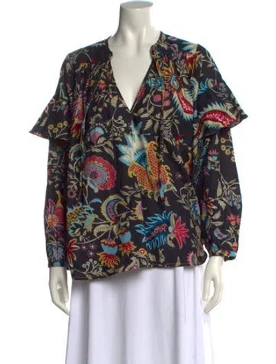 Pre-owned Rachel Comey Printed V-neck Blouse In Black