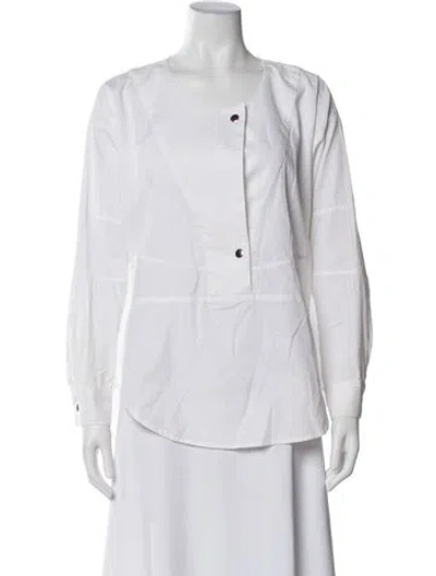 Pre-owned Rachel Comey Scoop Neck Long Sleeve Button-up Top In White