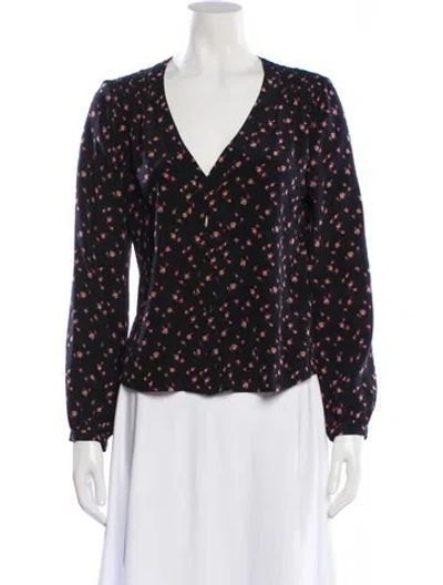 Pre-owned Rachel Comey Silk Floral Print Blouse In Black