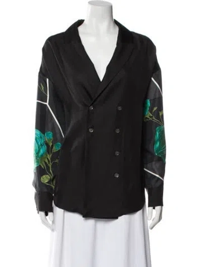 Pre-owned Rachel Comey Silk Floral Print Blouse In Gray