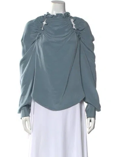 Pre-owned Rachel Comey Silk Mock Neck Blouse W/ Tags In Blue