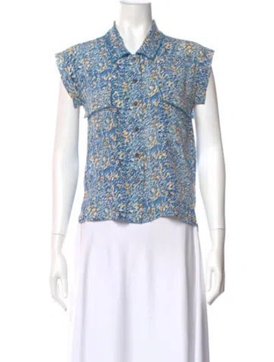 Pre-owned Rachel Comey Silk Patterned Button-up Top In Blue