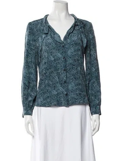 Pre-owned Rachel Comey Silk Printed Blouse In Blue