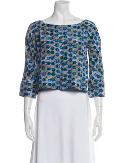 Pre-owned Rachel Comey Silk Printed Blouse In Blue