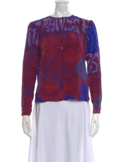 Pre-owned Rachel Comey Silk Printed Blouse In Blue