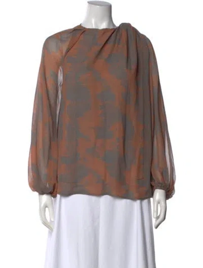 Pre-owned Rachel Comey Silk Printed Blouse In Brown