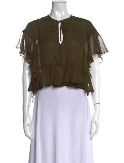 Pre-owned Rachel Comey Silk Tie Neck Blouse In Green