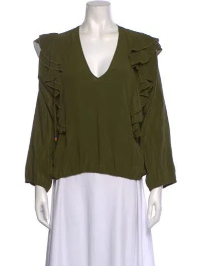 Pre-owned Rachel Comey Silk V-neck Blouse In Green