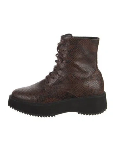 Pre-owned Rachel Comey Snakeskin Animal Print Combat Boots In Brown