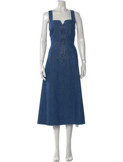 Pre-owned Rachel Comey Square Neckline Midi Length Dress In Blue