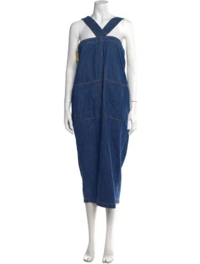 Pre-owned Rachel Comey Square Neckline Midi Length Dress In Blue
