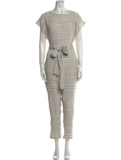 Pre-owned Rachel Comey Striped Bateau Neckline Jumpsuit In Neutral