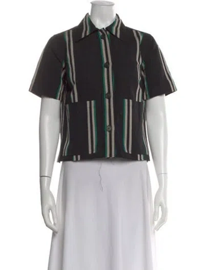 Pre-owned Rachel Comey Striped Short Sleeve Button-up Top In Black