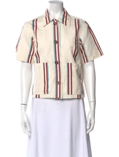 Pre-owned Rachel Comey Striped Short Sleeve Button-up Top W/ Tags In Neutral