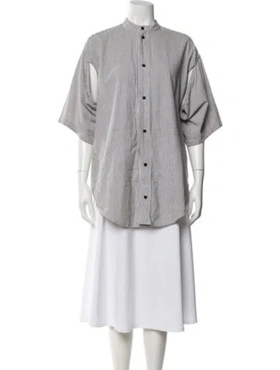 Pre-owned Rachel Comey Striped Short Sleeve Button-up Top In White