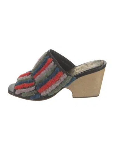 Pre-owned Rachel Comey Striped Slides In Black