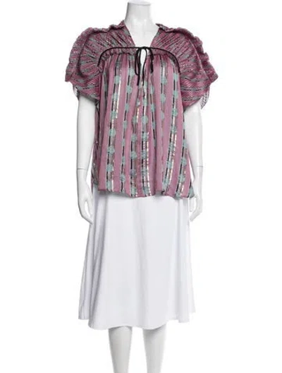 Pre-owned Rachel Comey Striped Tie Neck Blouse In Purple