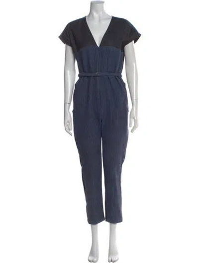Pre-owned Rachel Comey Striped V-neck Jumpsuit In Blue