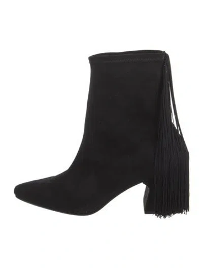 Pre-owned Rachel Comey Suede Fringe Trim Accent Boots In Black