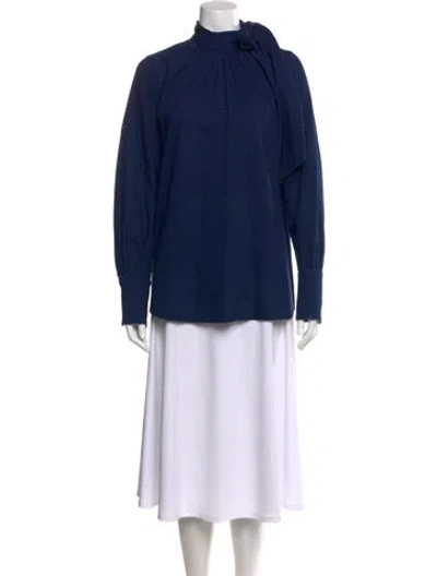 Pre-owned Rachel Comey Tie Neck Long Sleeve Blouse In Blue