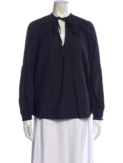 Pre-owned Rachel Comey Tie Neck Long Sleeve Blouse In Blue