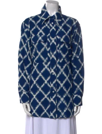 Pre-owned Rachel Comey Tie-dye Print Long Sleeve Button-up Top In Blue