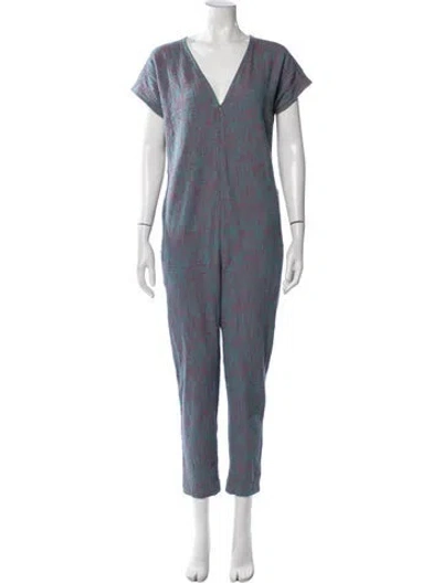Pre-owned Rachel Comey Tie-dye Print V-neck Jumpsuit In Blue