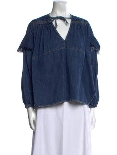 Pre-owned Rachel Comey V-neck Long Sleeve Blouse In Blue