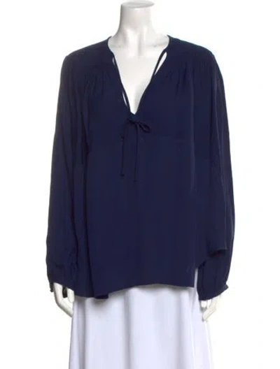 Pre-owned Rachel Comey V-neck Long Sleeve Blouse In Blue